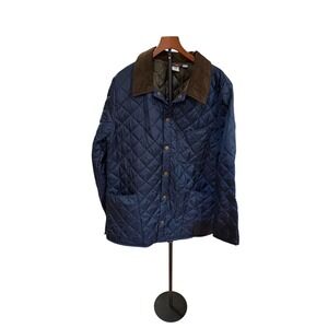 NWT JCP Navy Blue Diamond Quilted Jacket Corduroy Collar Womens XL Barn Coat